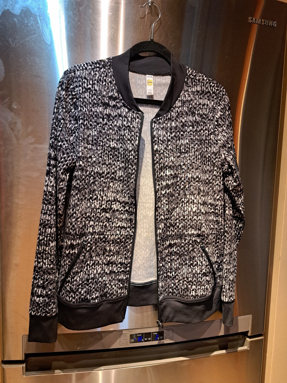 Lole Black and White Knit Bomber Jacket